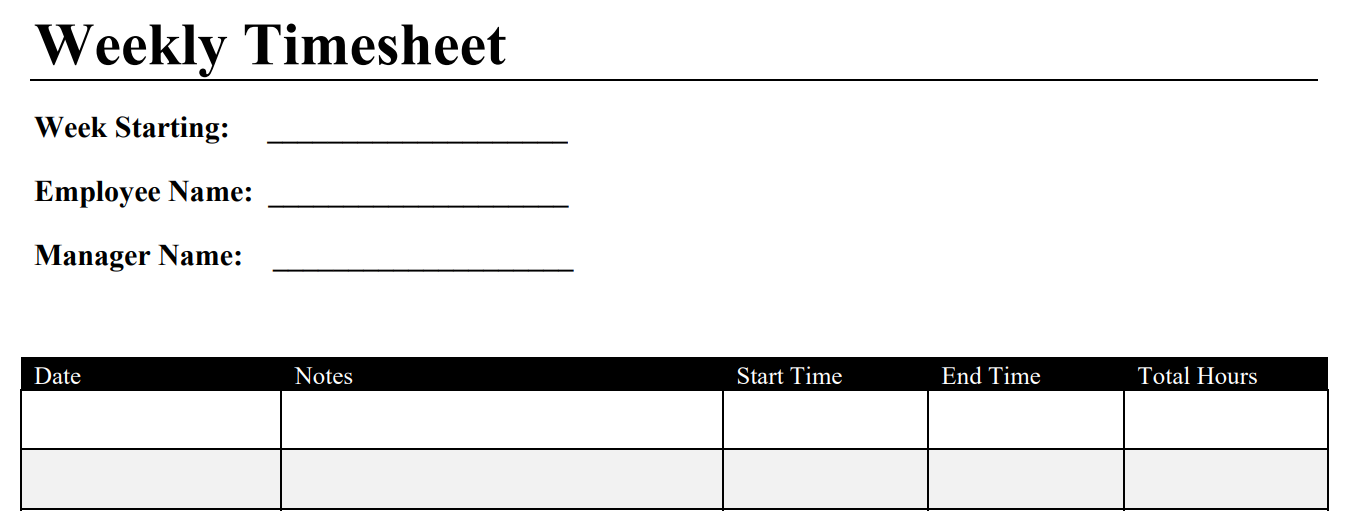 Free Construction Timesheet Templates (Excel, PDF, Word) Free Excel